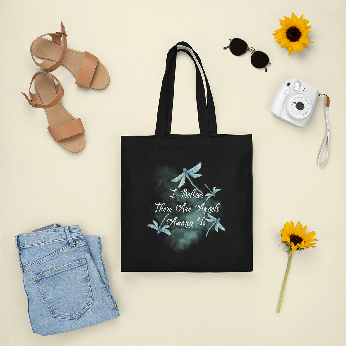 Dragonflies I Believe There Are Angels Among Us Heavenly Nostalgic Spiritual Tote Bag, Dragonfly Tote Bag, Gift for Women, Dragonfly Lover Tote Bag - Wonder Print Shop
