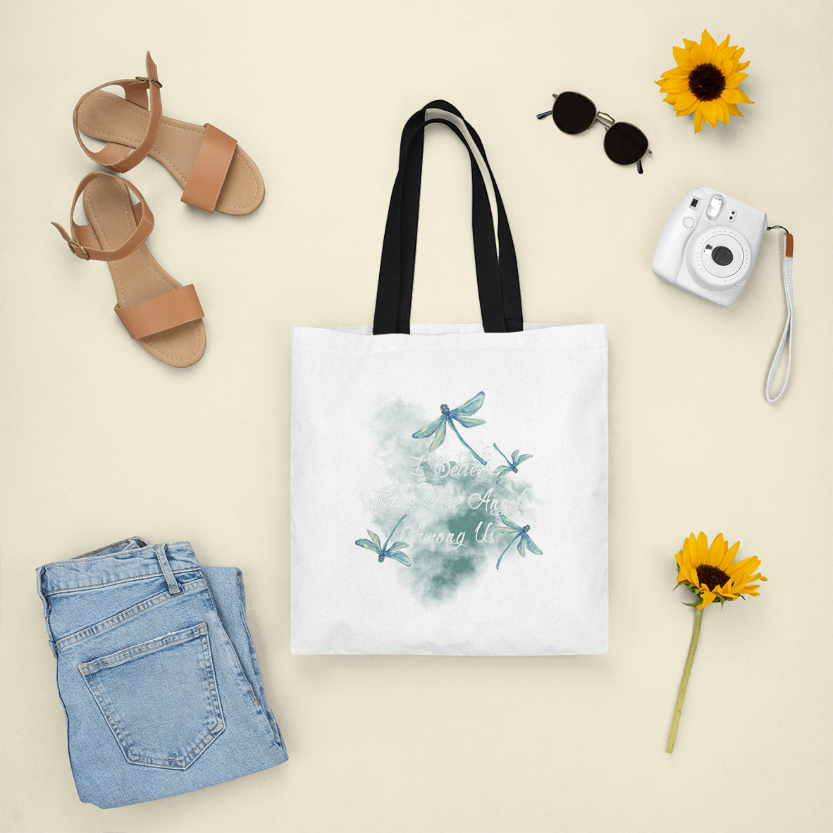 Dragonflies I Believe There Are Angels Among Us Heavenly Nostalgic Spiritual Tote Bag, Dragonfly Tote Bag, Gift for Women, Dragonfly Lover Tote Bag - Wonder Print Shop