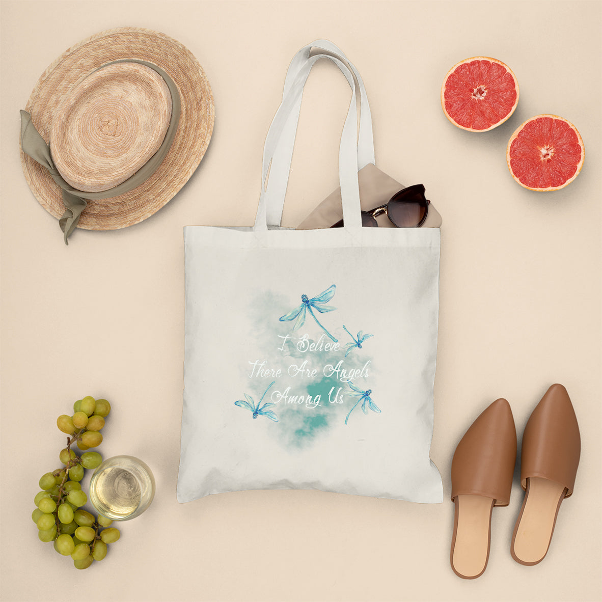 Dragonflies I Believe There Are Angels Among Us Heavenly Nostalgic Spiritual Tote Bag, Dragonfly Tote Bag, Gift for Women, Dragonfly Lover Tote Bag - Wonder Print Shop