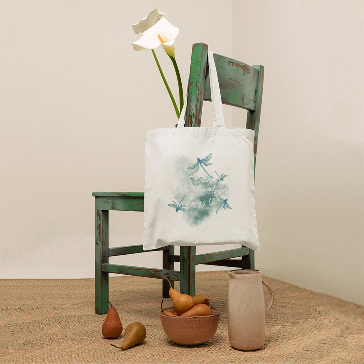 Dragonflies I Believe There Are Angels Among Us Heavenly Nostalgic Spiritual Tote Bag, Dragonfly Tote Bag, Gift for Women, Dragonfly Lover Tote Bag - Wonder Print Shop