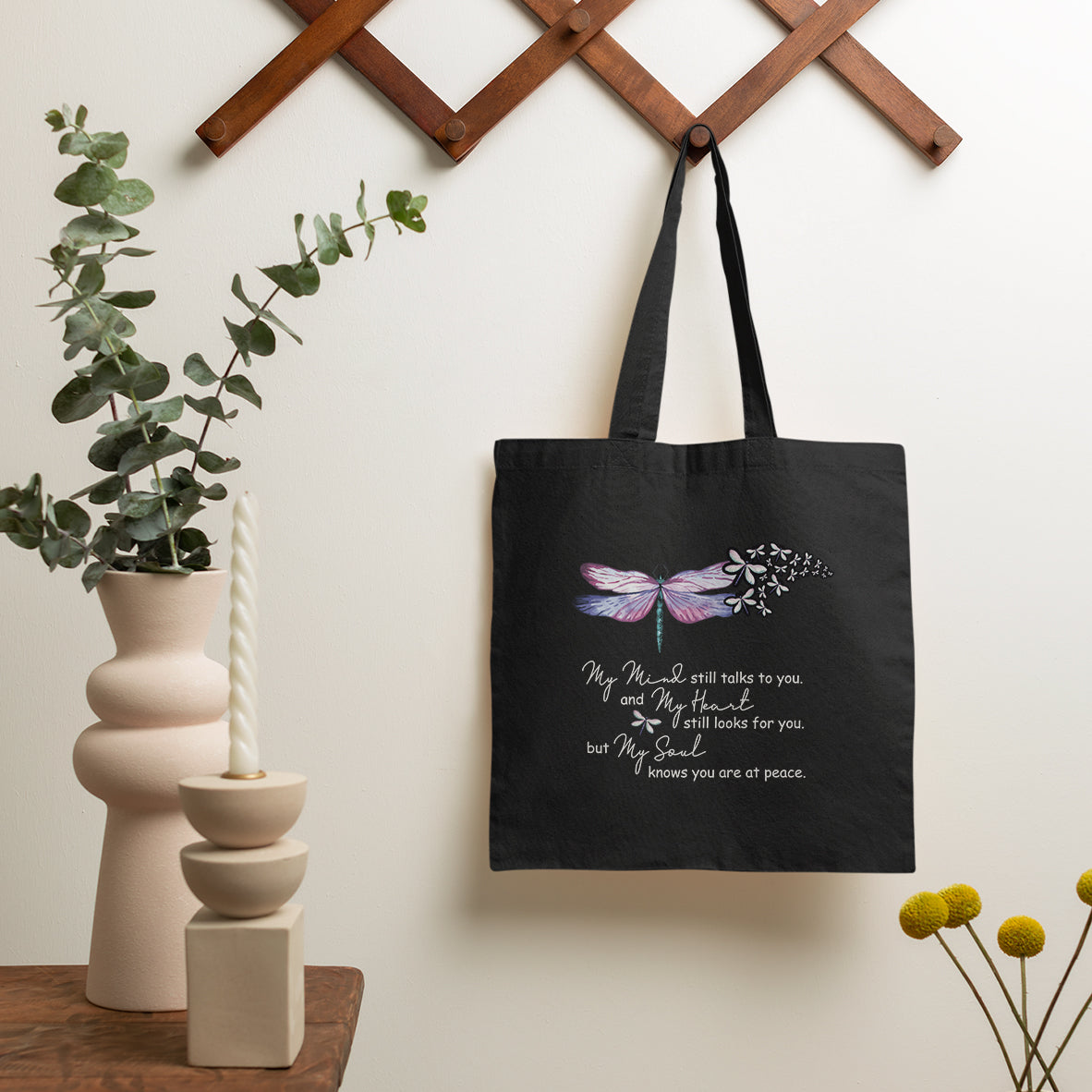 Dragonflies My Mind Talks To You My Heart Looks For You Nostalgic Spiritual Tote Bag, Dragonfly Tote Bag, Gift for Women, Dragonfly Lover Tote Bag - Wonder Print Shop
