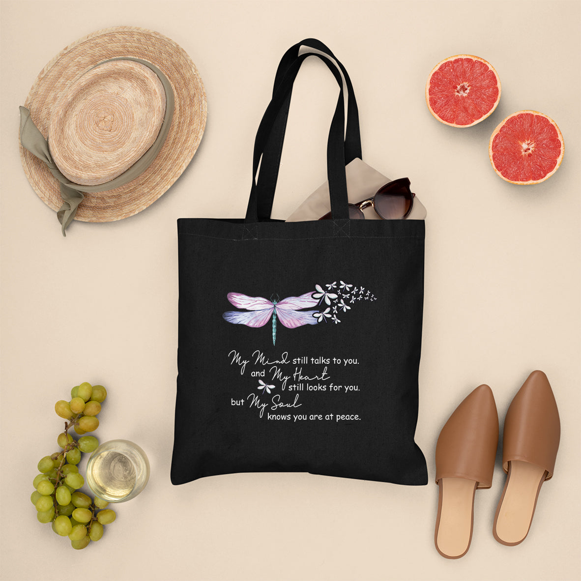 Dragonflies My Mind Talks To You My Heart Looks For You Nostalgic Spiritual Tote Bag, Dragonfly Tote Bag, Gift for Women, Dragonfly Lover Tote Bag - Wonder Print Shop