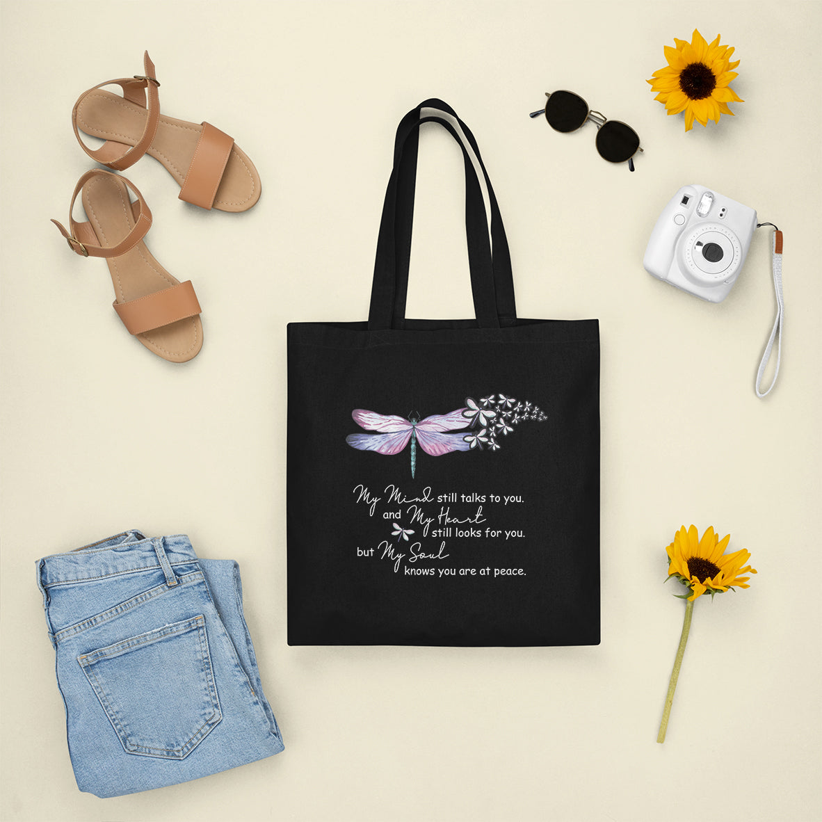 Dragonflies My Mind Talks To You My Heart Looks For You Nostalgic Spiritual Tote Bag, Dragonfly Tote Bag, Gift for Women, Dragonfly Lover Tote Bag - Wonder Print Shop