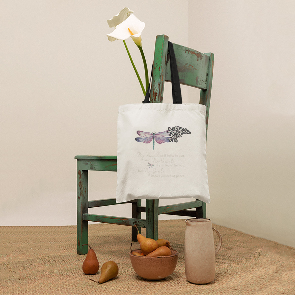 Dragonflies My Mind Talks To You My Heart Looks For You Nostalgic Spiritual Tote Bag, Dragonfly Tote Bag, Gift for Women, Dragonfly Lover Tote Bag - Wonder Print Shop