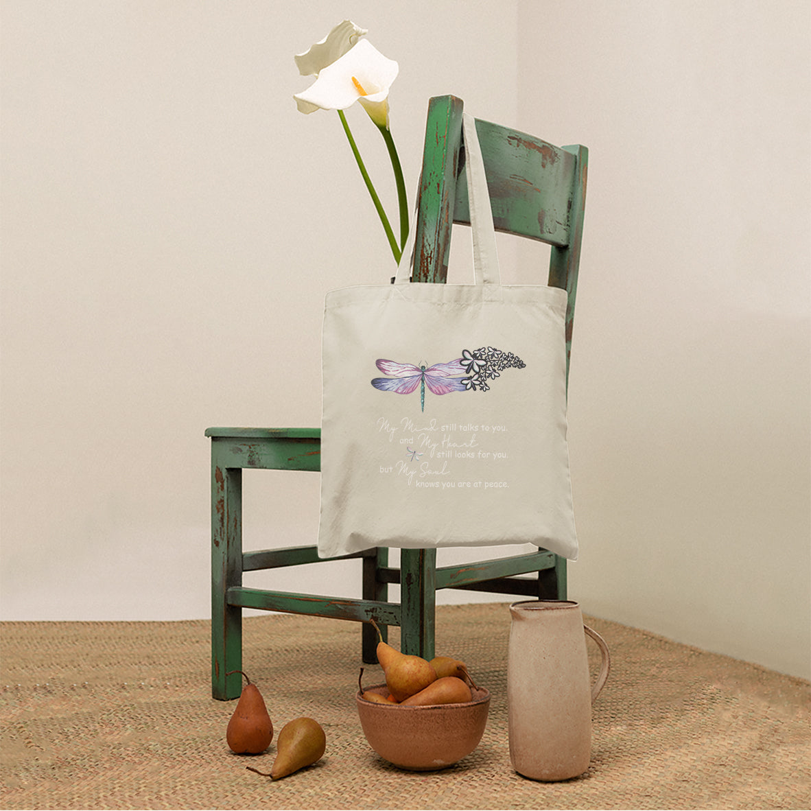 Dragonflies My Mind Talks To You My Heart Looks For You Nostalgic Spiritual Tote Bag, Dragonfly Tote Bag, Gift for Women, Dragonfly Lover Tote Bag - Wonder Print Shop