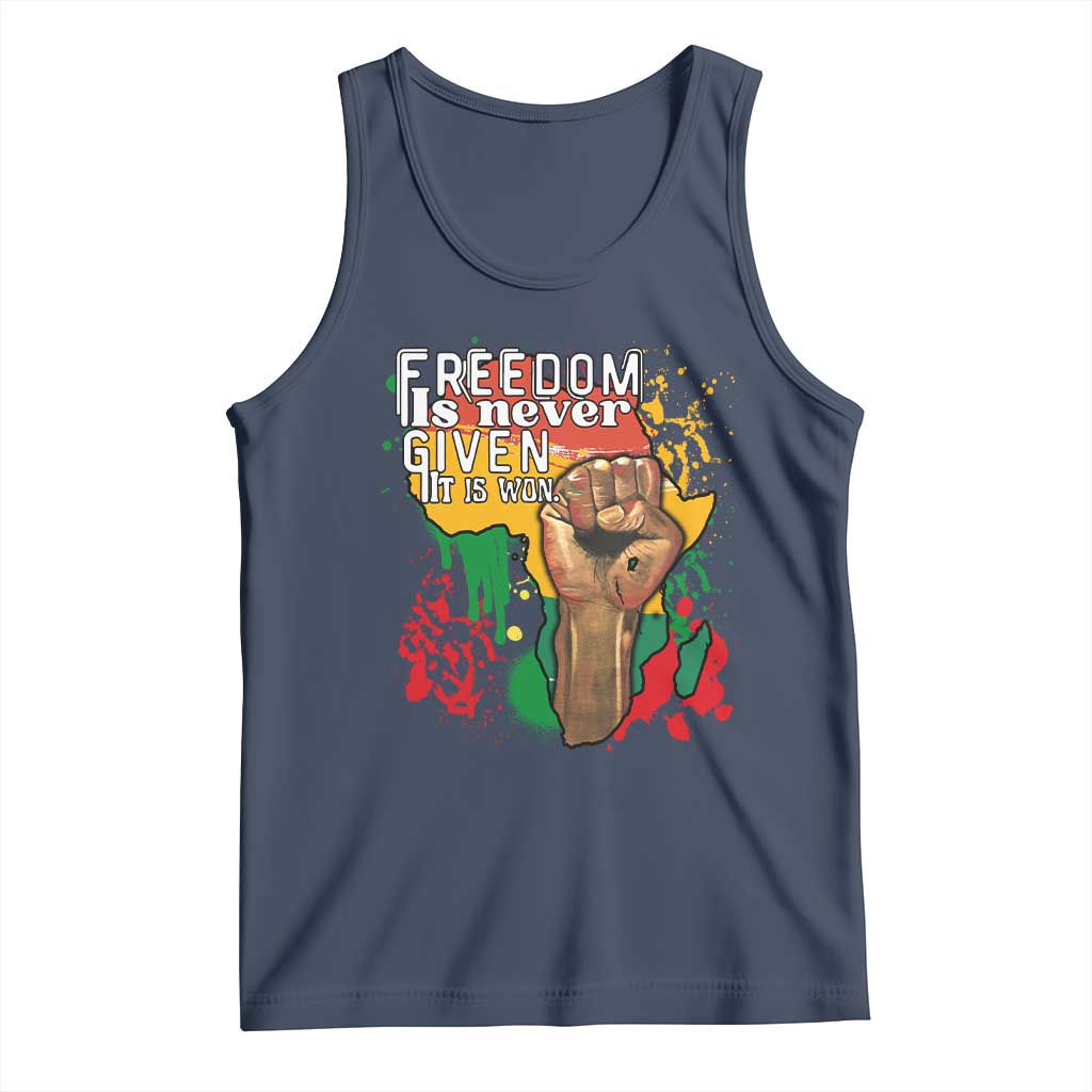Black History Month Tank Top Freedom Is Never Given It Is Won Equal Rights Raised Fist