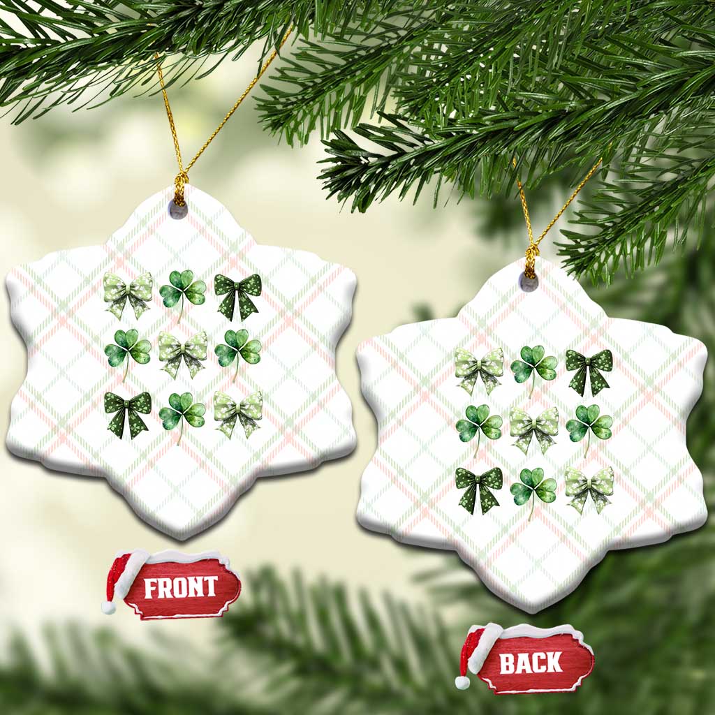 St Patricks Day Coquette Bow Ceramic Ornament Lucky Shamrock Aesthetic - Wonder Print Shop