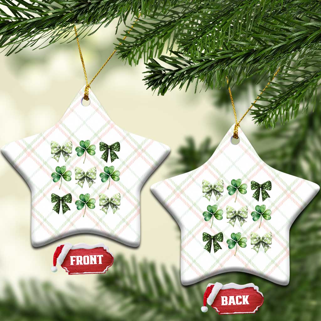 St Patricks Day Coquette Bow Ceramic Ornament Lucky Shamrock Aesthetic - Wonder Print Shop