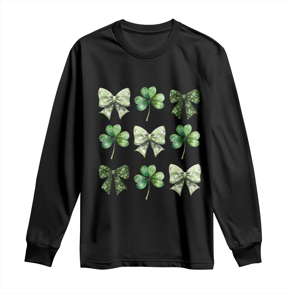 St Patricks Day Coquette Bow Long Sleeve Shirt Lucky Shamrock Aesthetic