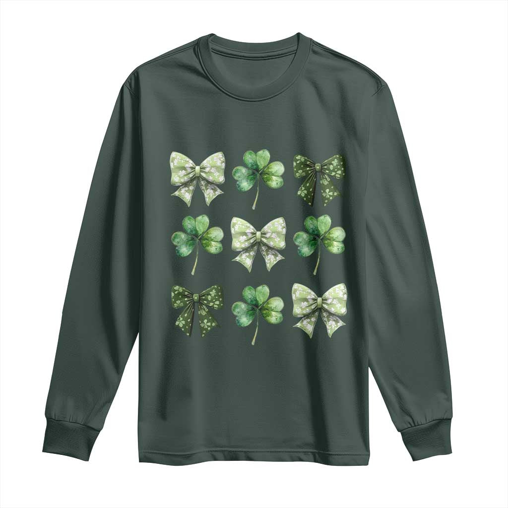St Patricks Day Coquette Bow Long Sleeve Shirt Lucky Shamrock Aesthetic