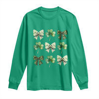 St Patricks Day Coquette Bow Long Sleeve Shirt Lucky Shamrock Aesthetic
