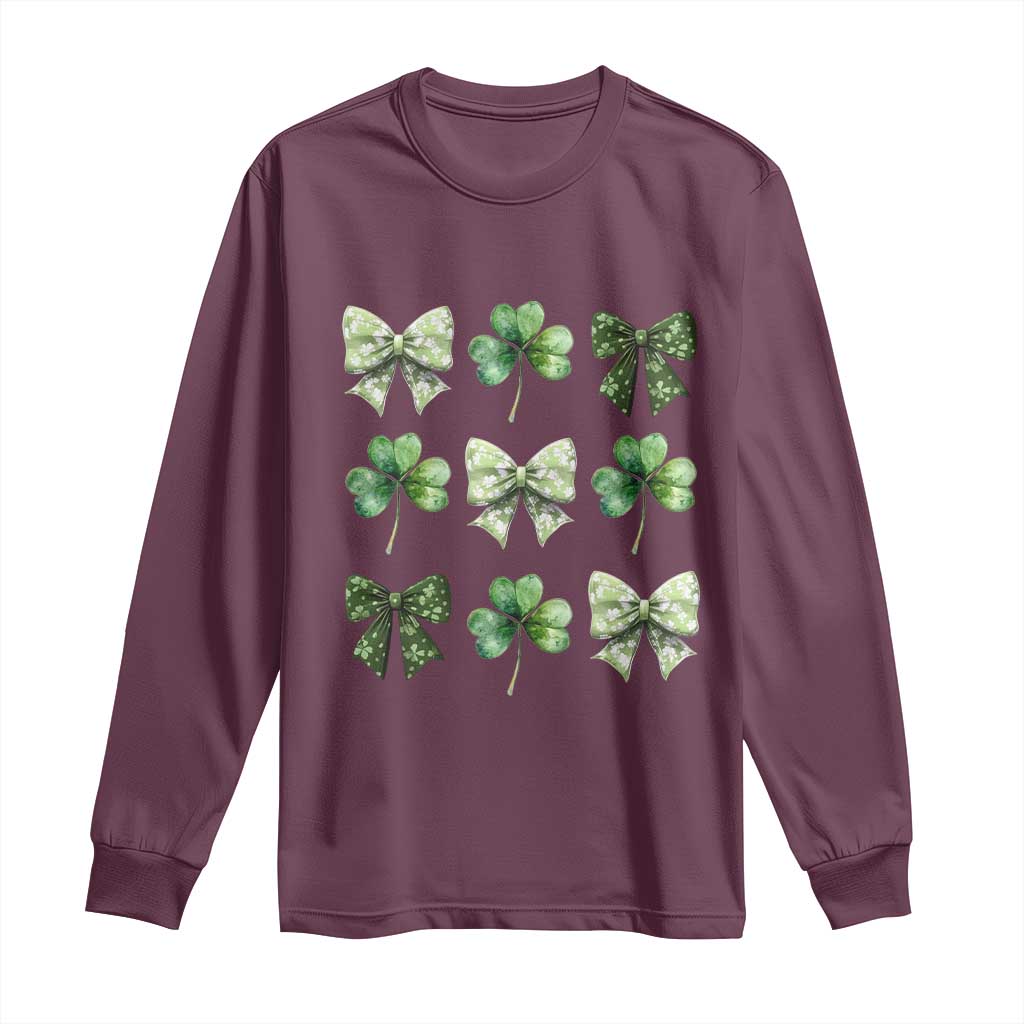St Patricks Day Coquette Bow Long Sleeve Shirt Lucky Shamrock Aesthetic