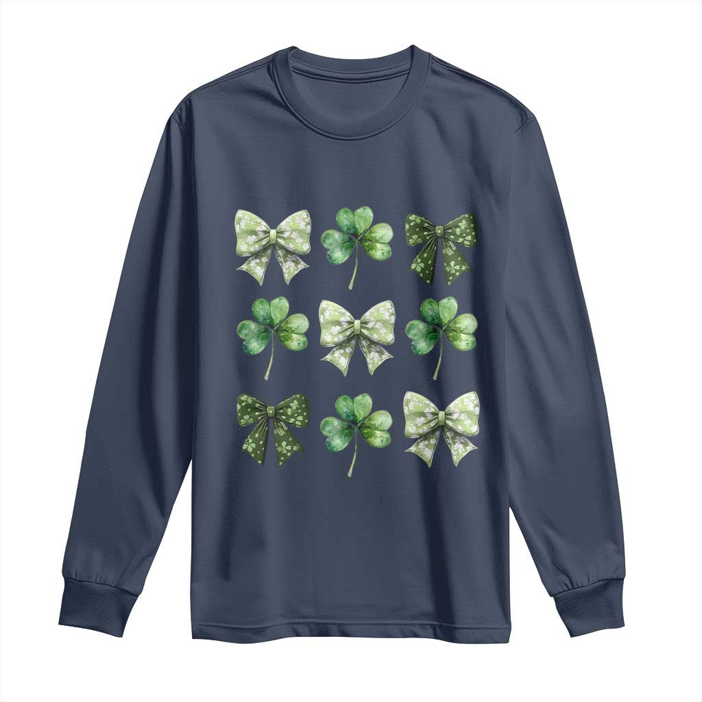 St Patricks Day Coquette Bow Long Sleeve Shirt Lucky Shamrock Aesthetic