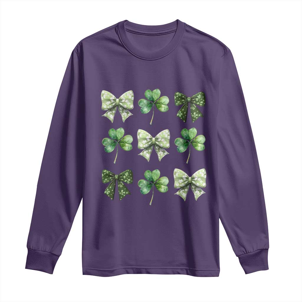 St Patricks Day Coquette Bow Long Sleeve Shirt Lucky Shamrock Aesthetic
