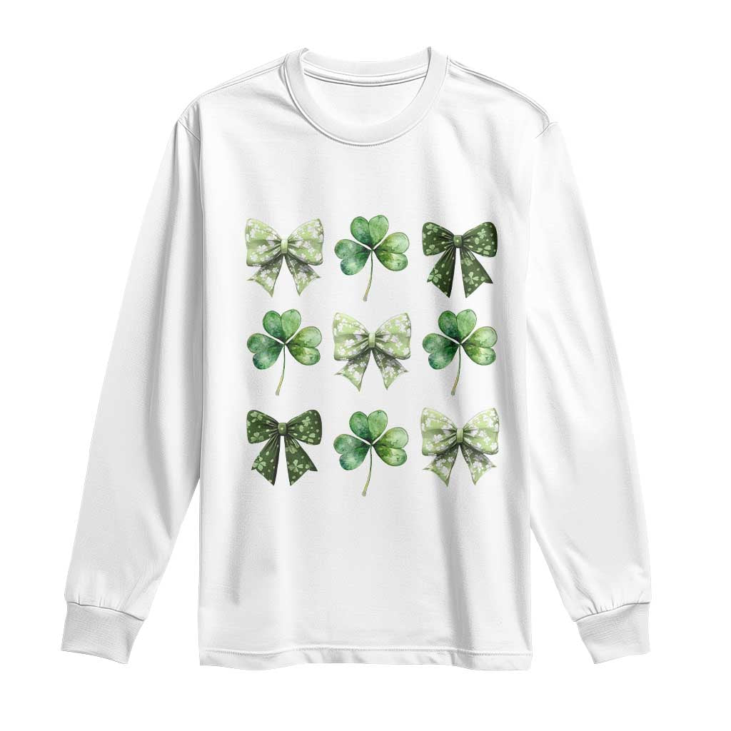 St Patricks Day Coquette Bow Long Sleeve Shirt Lucky Shamrock Aesthetic
