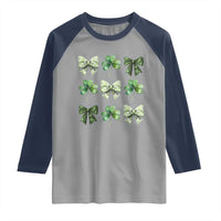 St Patricks Day Coquette Bow Raglan Shirt Lucky Shamrock Aesthetic