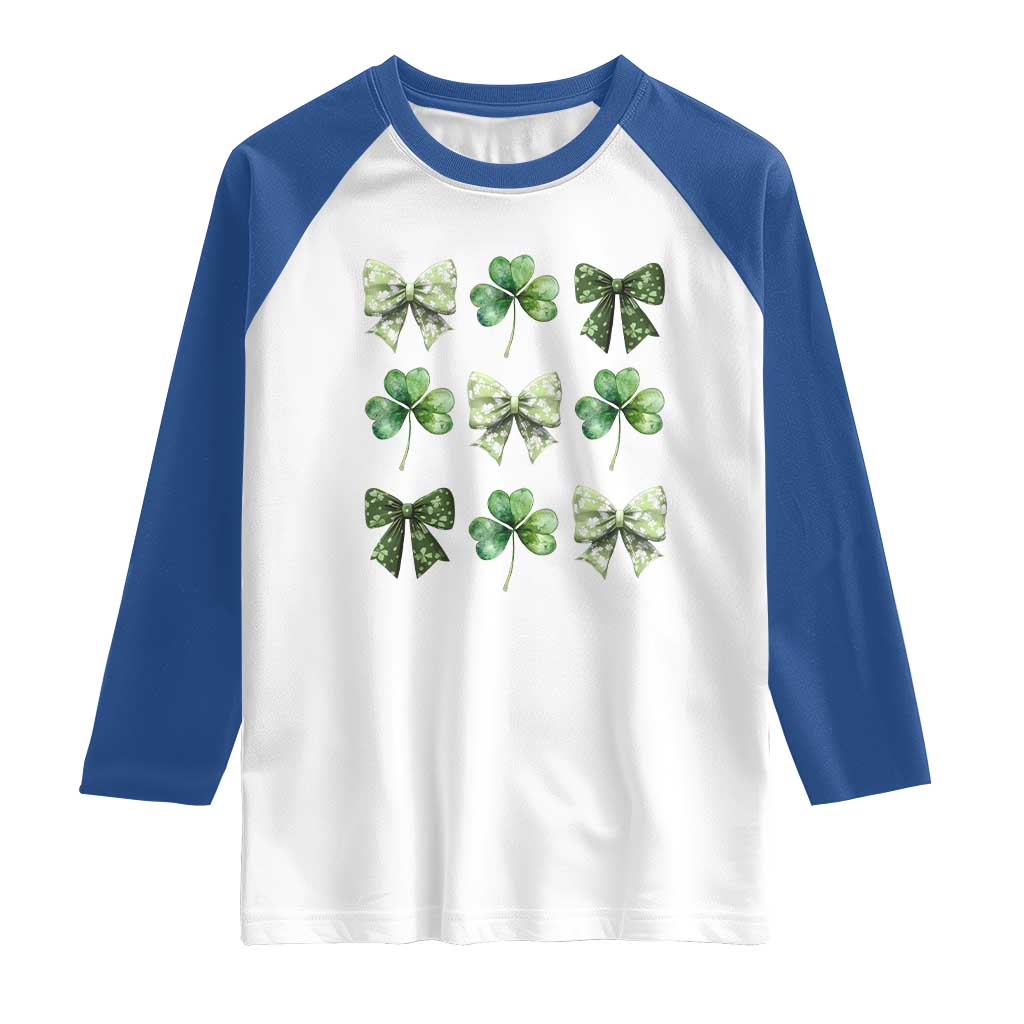 St Patricks Day Coquette Bow Raglan Shirt Lucky Shamrock Aesthetic