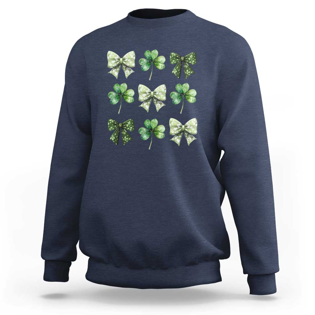 St Patricks Day Coquette Bow Sweatshirt Lucky Shamrock Aesthetic