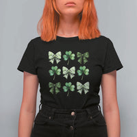 St Patricks Day Coquette Bow T Shirt For Women Lucky Shamrock Aesthetic