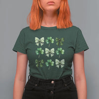 St Patricks Day Coquette Bow T Shirt For Women Lucky Shamrock Aesthetic