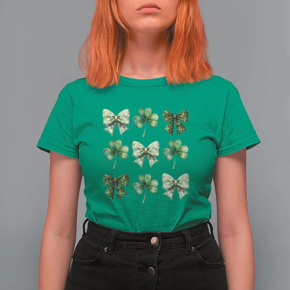St Patricks Day Coquette Bow T Shirt For Women Lucky Shamrock Aesthetic