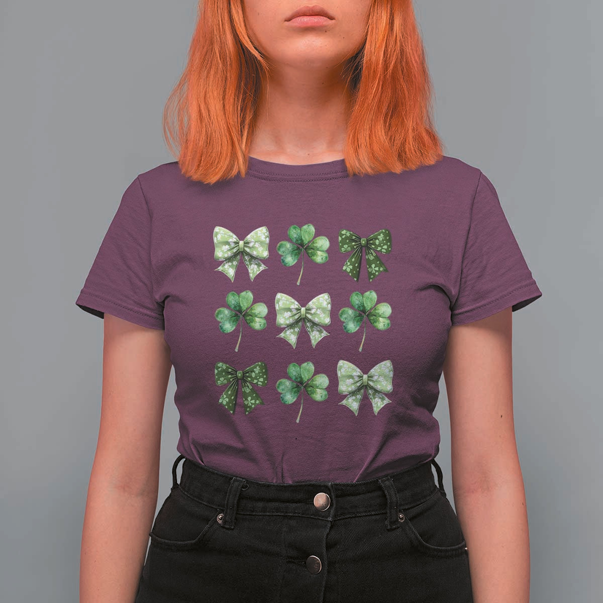 St Patricks Day Coquette Bow T Shirt For Women Lucky Shamrock Aesthetic
