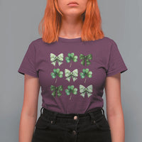 St Patricks Day Coquette Bow T Shirt For Women Lucky Shamrock Aesthetic