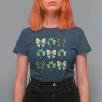 St Patricks Day Coquette Bow T Shirt For Women Lucky Shamrock Aesthetic