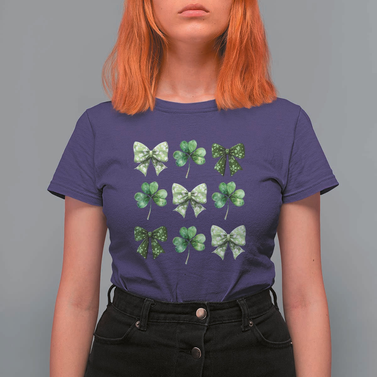 St Patricks Day Coquette Bow T Shirt For Women Lucky Shamrock Aesthetic