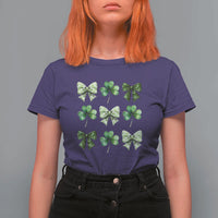 St Patricks Day Coquette Bow T Shirt For Women Lucky Shamrock Aesthetic