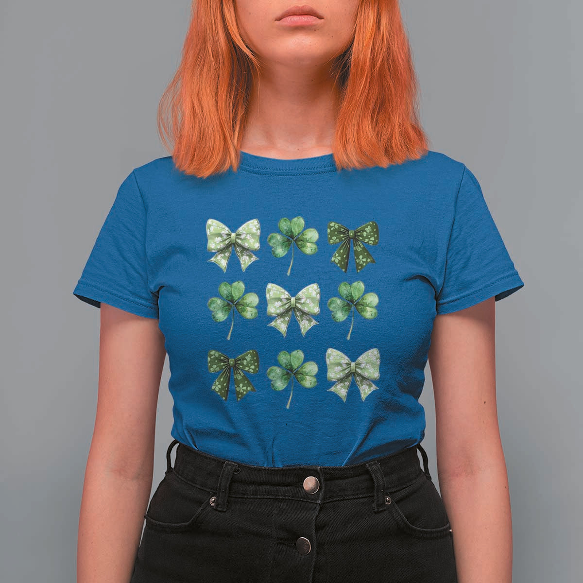 St Patricks Day Coquette Bow T Shirt For Women Lucky Shamrock Aesthetic