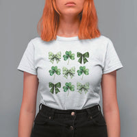 St Patricks Day Coquette Bow T Shirt For Women Lucky Shamrock Aesthetic