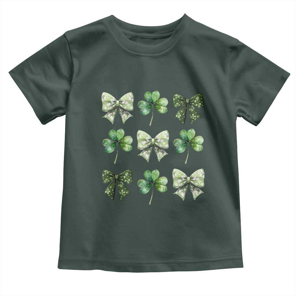 St Patricks Day Coquette Bow Toddler T Shirt Lucky Shamrock Aesthetic