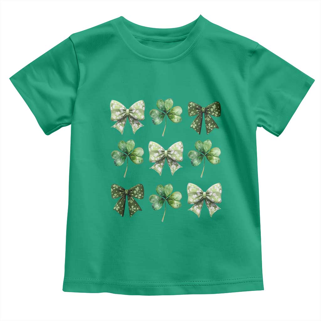 St Patricks Day Coquette Bow Toddler T Shirt Lucky Shamrock Aesthetic