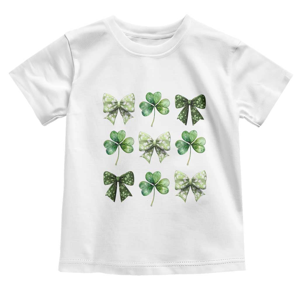 St Patricks Day Coquette Bow Toddler T Shirt Lucky Shamrock Aesthetic