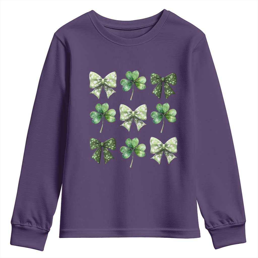 St Patricks Day Coquette Bow Youth Sweatshirt Lucky Shamrock Aesthetic
