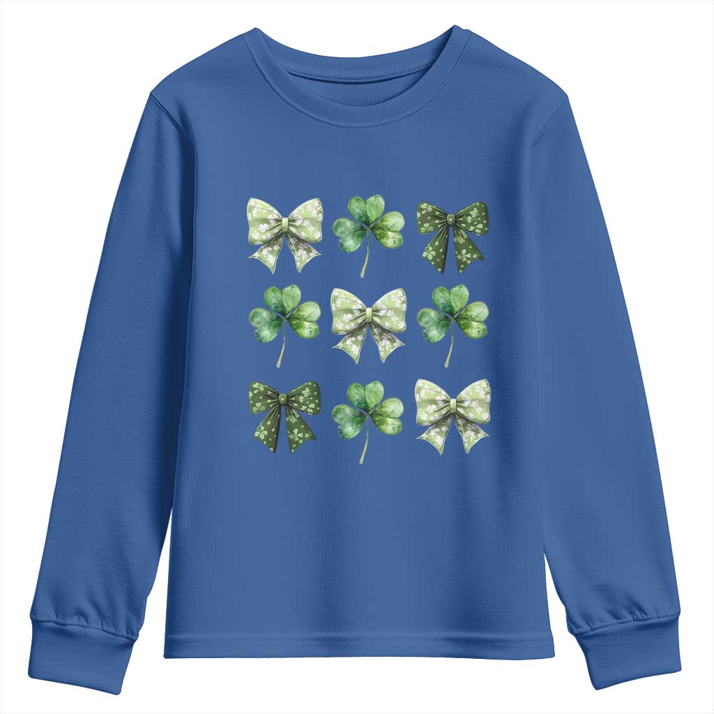 St Patricks Day Coquette Bow Youth Sweatshirt Lucky Shamrock Aesthetic