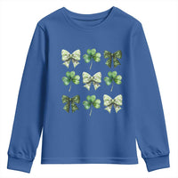 St Patricks Day Coquette Bow Youth Sweatshirt Lucky Shamrock Aesthetic