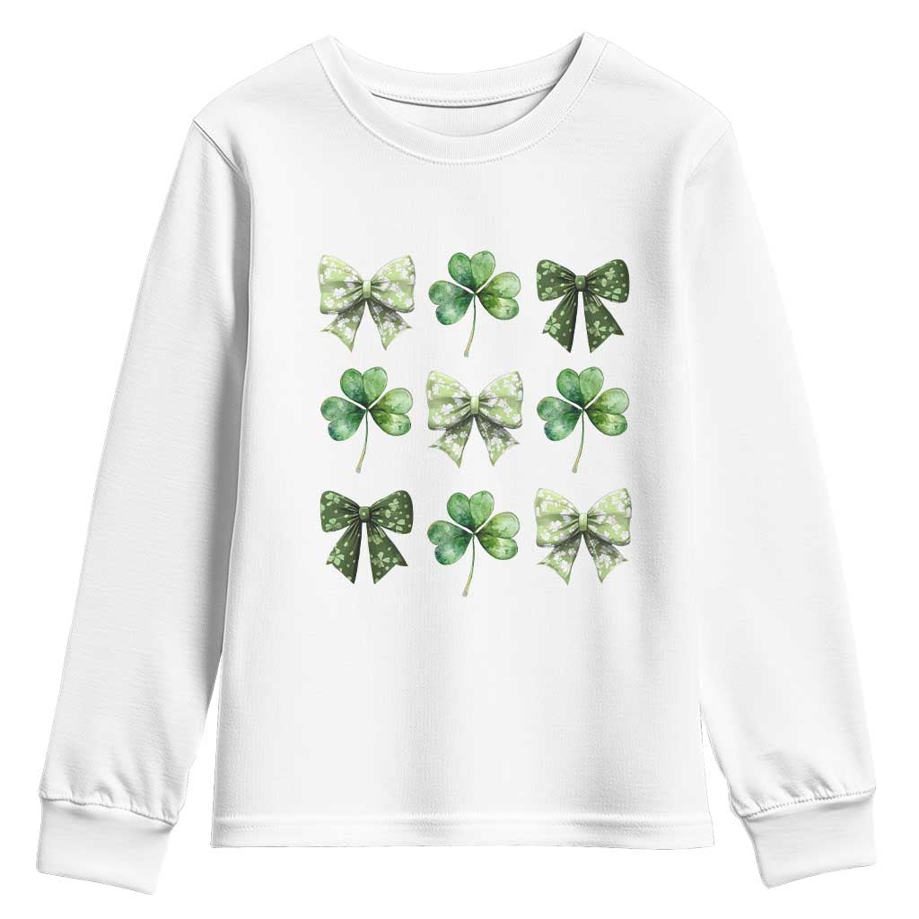 St Patricks Day Coquette Bow Youth Sweatshirt Lucky Shamrock Aesthetic
