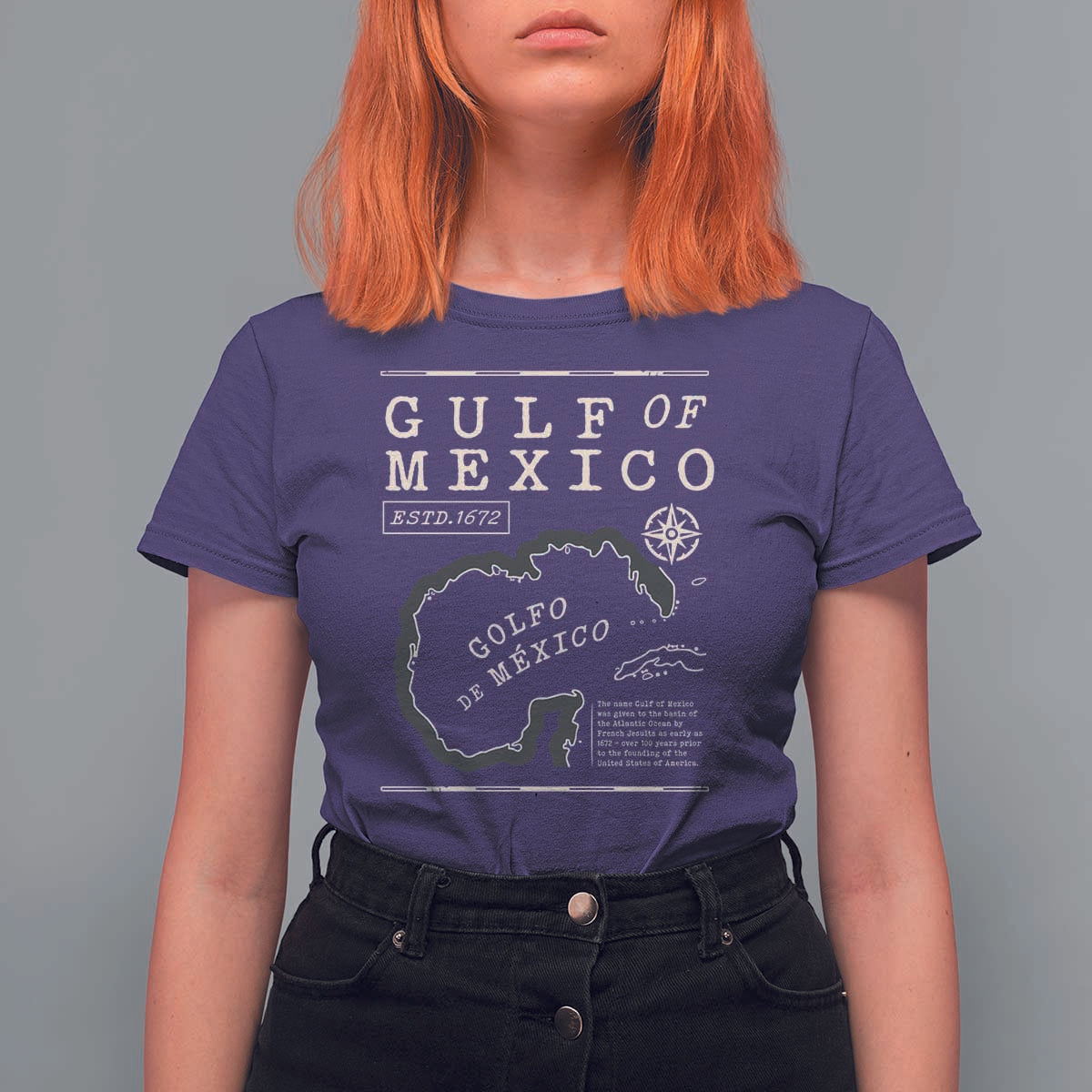 Gulf of Mexico T Shirt For Women Golfo De Mexico Historic Map 1672 TS02