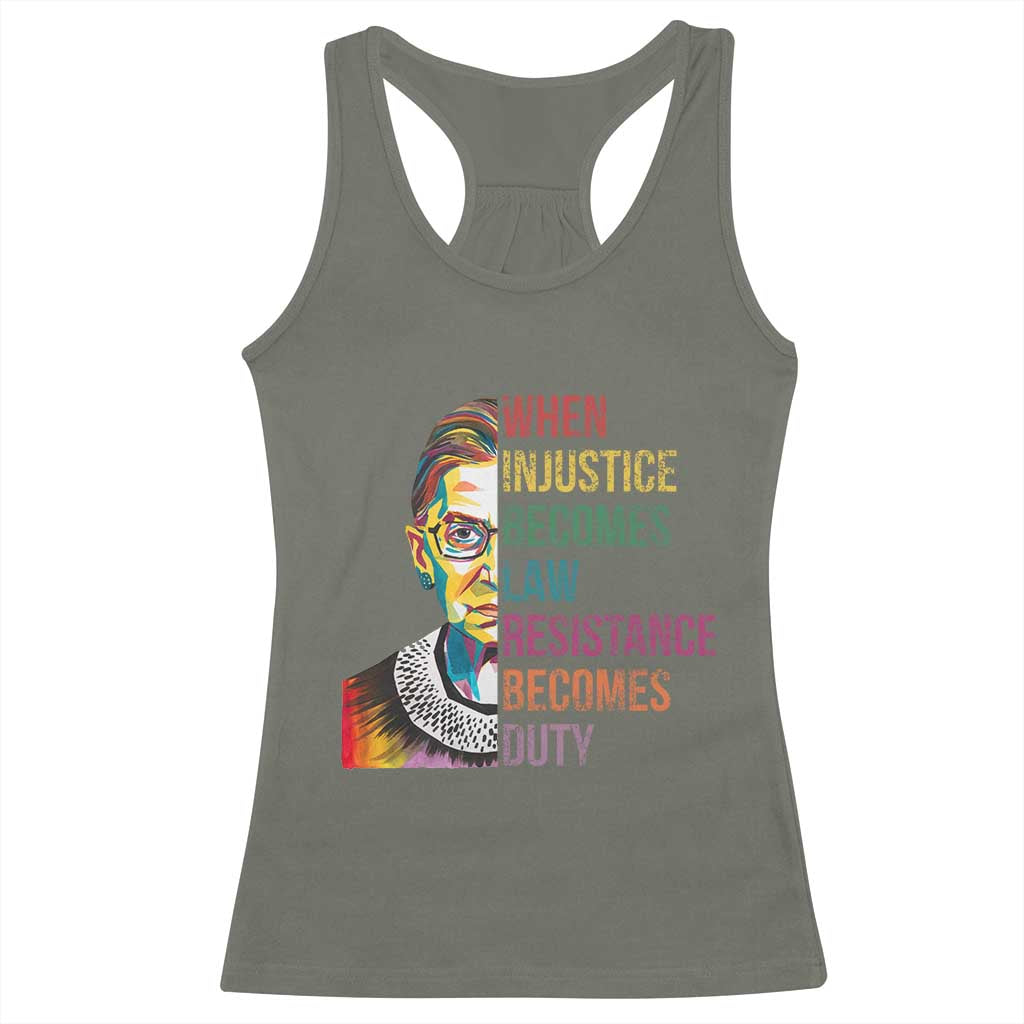 RBG Quote Racerback Tank Top When Injustice Becomes Law Resistance Becomes Duty