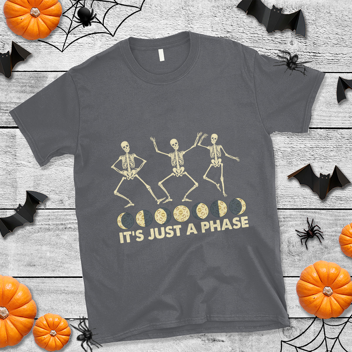 It's Just A Phase Moon Cycle Phases Of The Moon Astronomy Skeleton Dancing T Shirt - Wonder Print Shop