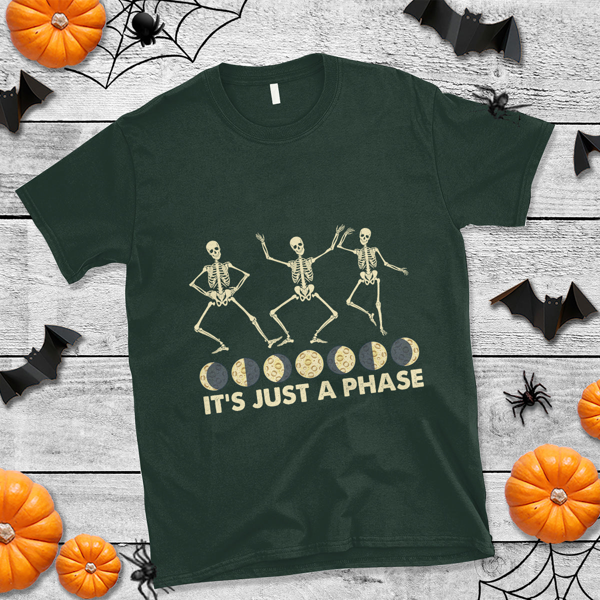 It's Just A Phase Moon Cycle Phases Of The Moon Astronomy Skeleton Dancing T Shirt - Wonder Print Shop