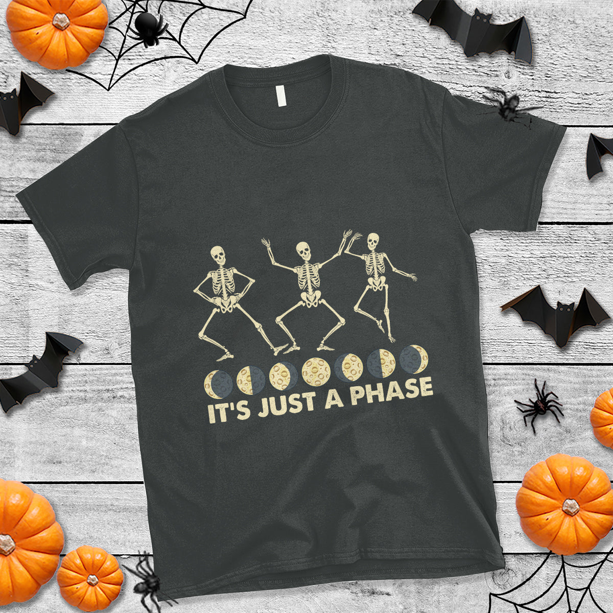 It's Just A Phase Moon Cycle Phases Of The Moon Astronomy Skeleton Dancing T Shirt - Wonder Print Shop