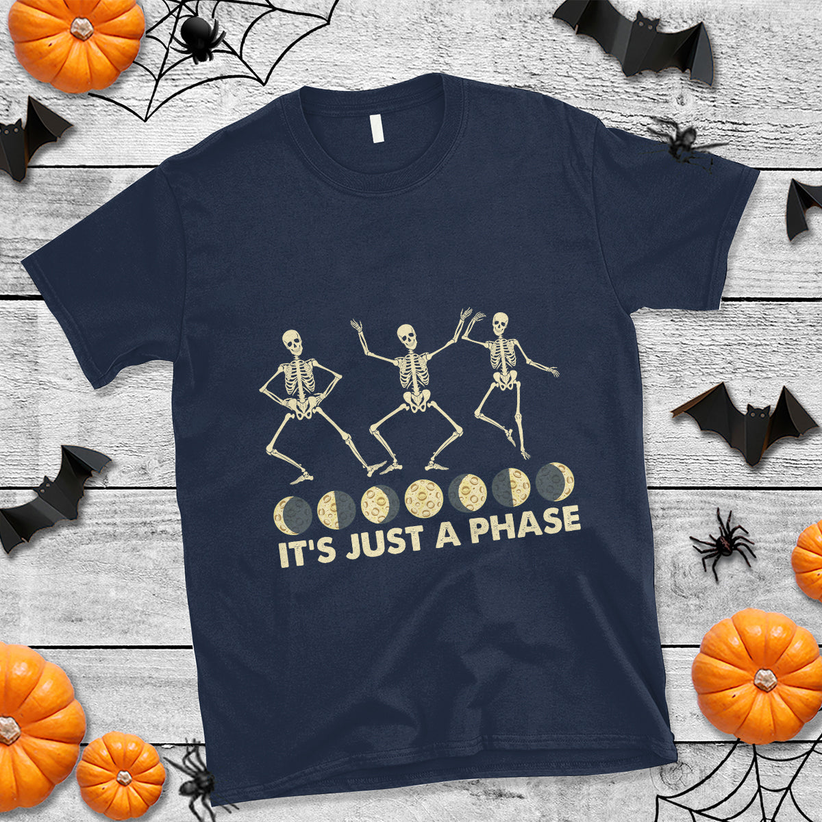 It's Just A Phase Moon Cycle Phases Of The Moon Astronomy Skeleton Dancing T Shirt - Wonder Print Shop