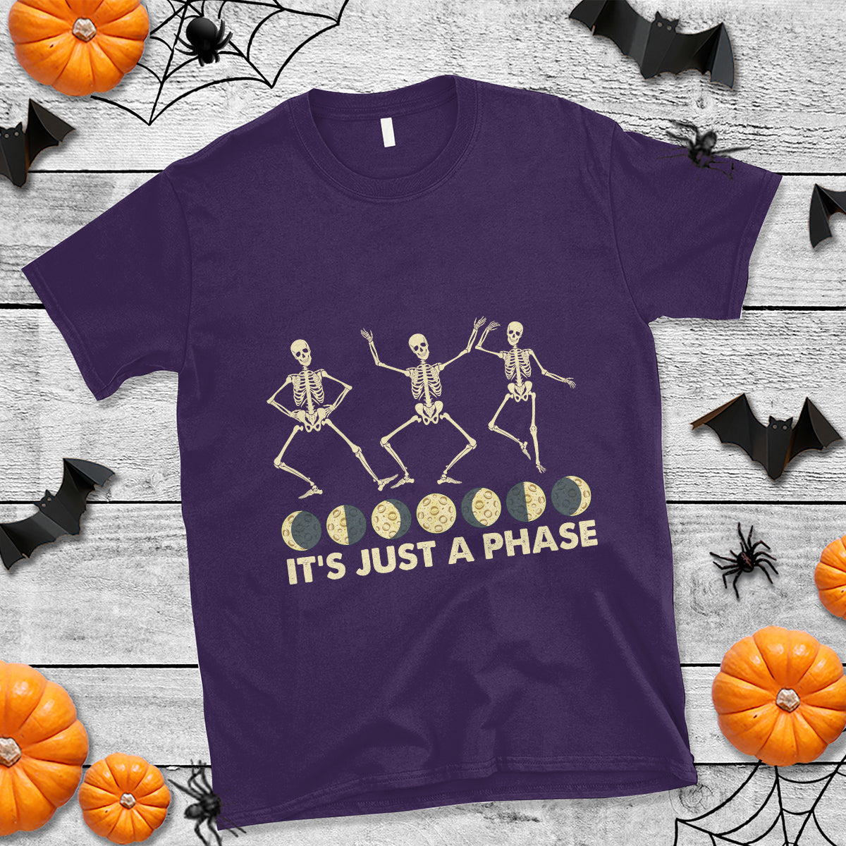 It's Just A Phase Moon Cycle Phases Of The Moon Astronomy Skeleton Dancing T Shirt - Wonder Print Shop