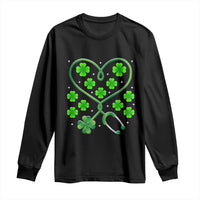 Funny Nurse St Patricks Day Long Sleeve Shirt Nursing Stethoscope Green Clover Shamrock