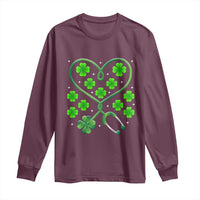 Funny Nurse St Patricks Day Long Sleeve Shirt Nursing Stethoscope Green Clover Shamrock