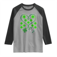 Funny Nurse St Patricks Day Raglan Shirt Nursing Stethoscope Green Clover Shamrock