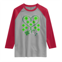 Funny Nurse St Patricks Day Raglan Shirt Nursing Stethoscope Green Clover Shamrock